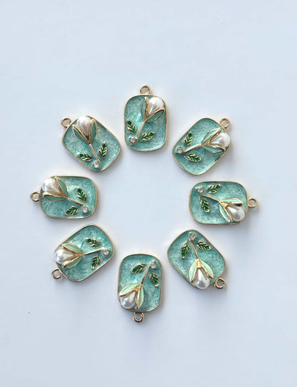 Aqua Tulip Enamel Charms