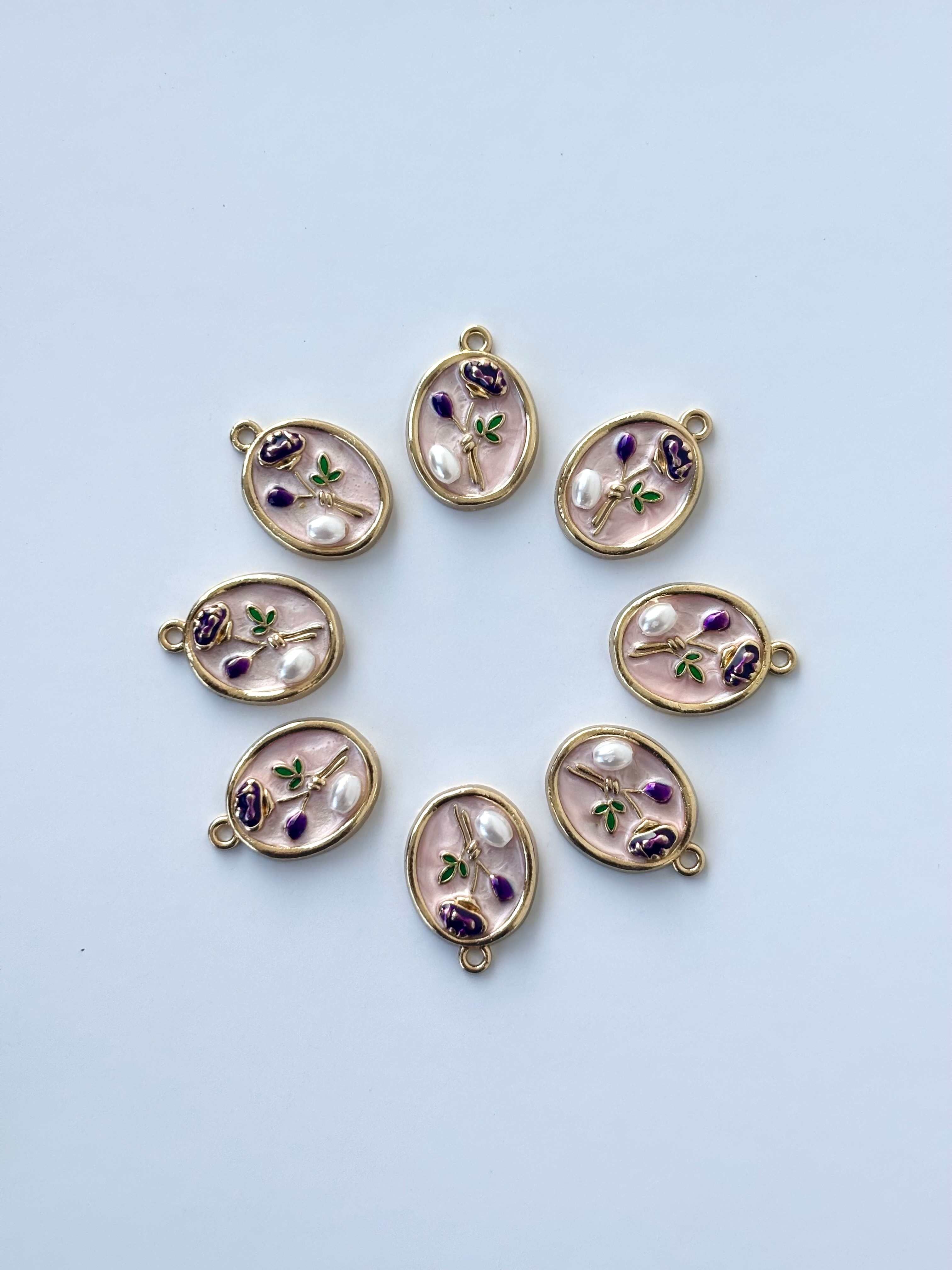 Purple Rose Pearl Charms