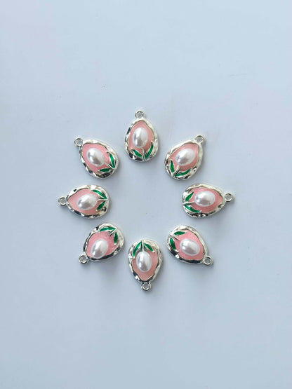 Pink Tulip Pearl Charms