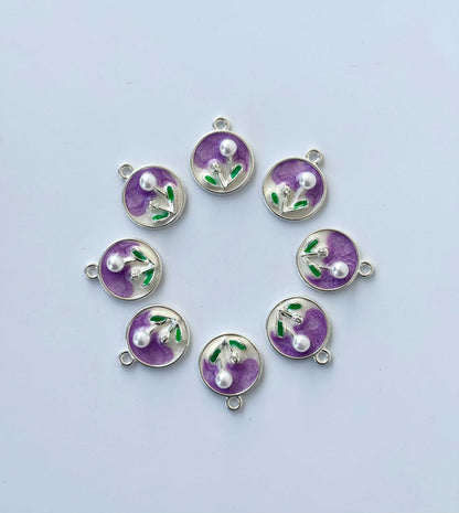 Purple and Cream Enamel Floral Charms