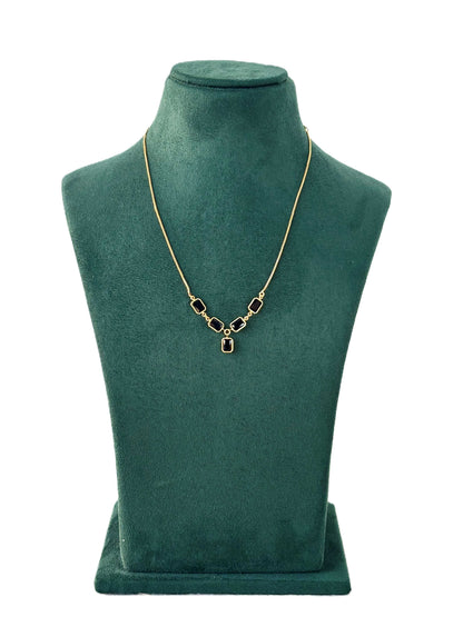 Gold Necklace with Black Rectangular Gemstones
