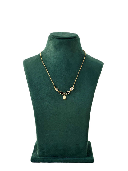 Gold Necklace with Black and Clear Crystal Stones