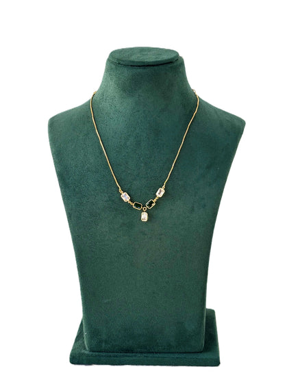 Gold Necklace with Green and Clear Crystal Stones