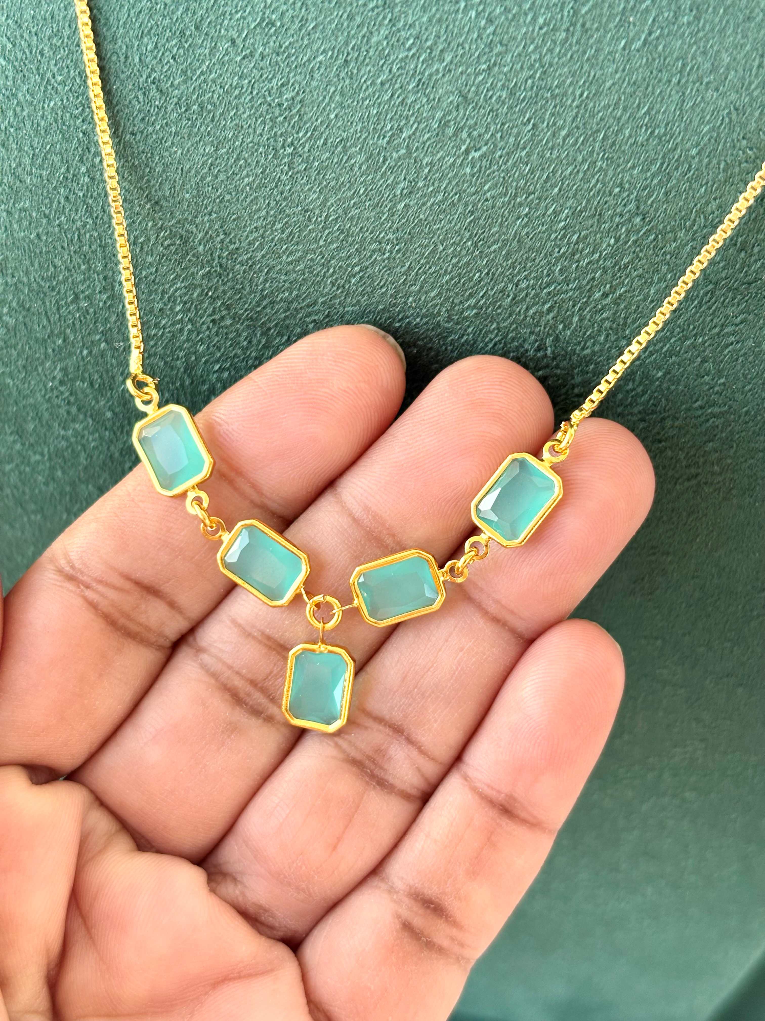 Gold Necklace with Pastel Green Stones