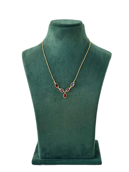 Gold Necklace with Vibrant Red Emerald-Cut Stones