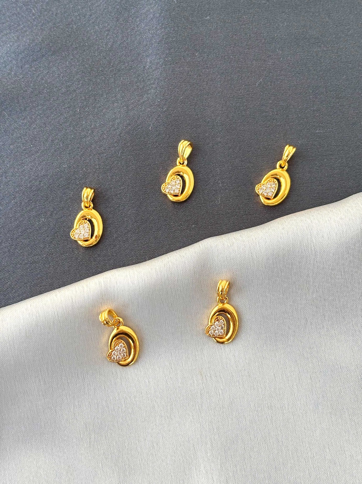 Golden Heart Pendants with White Stones