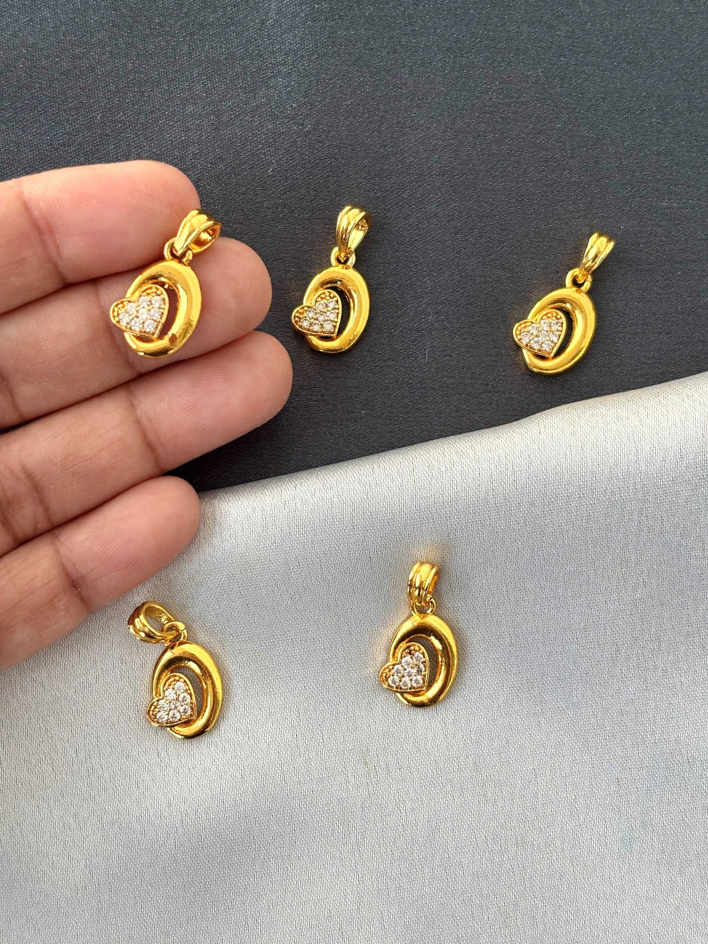 Golden Heart Pendants with White Stones