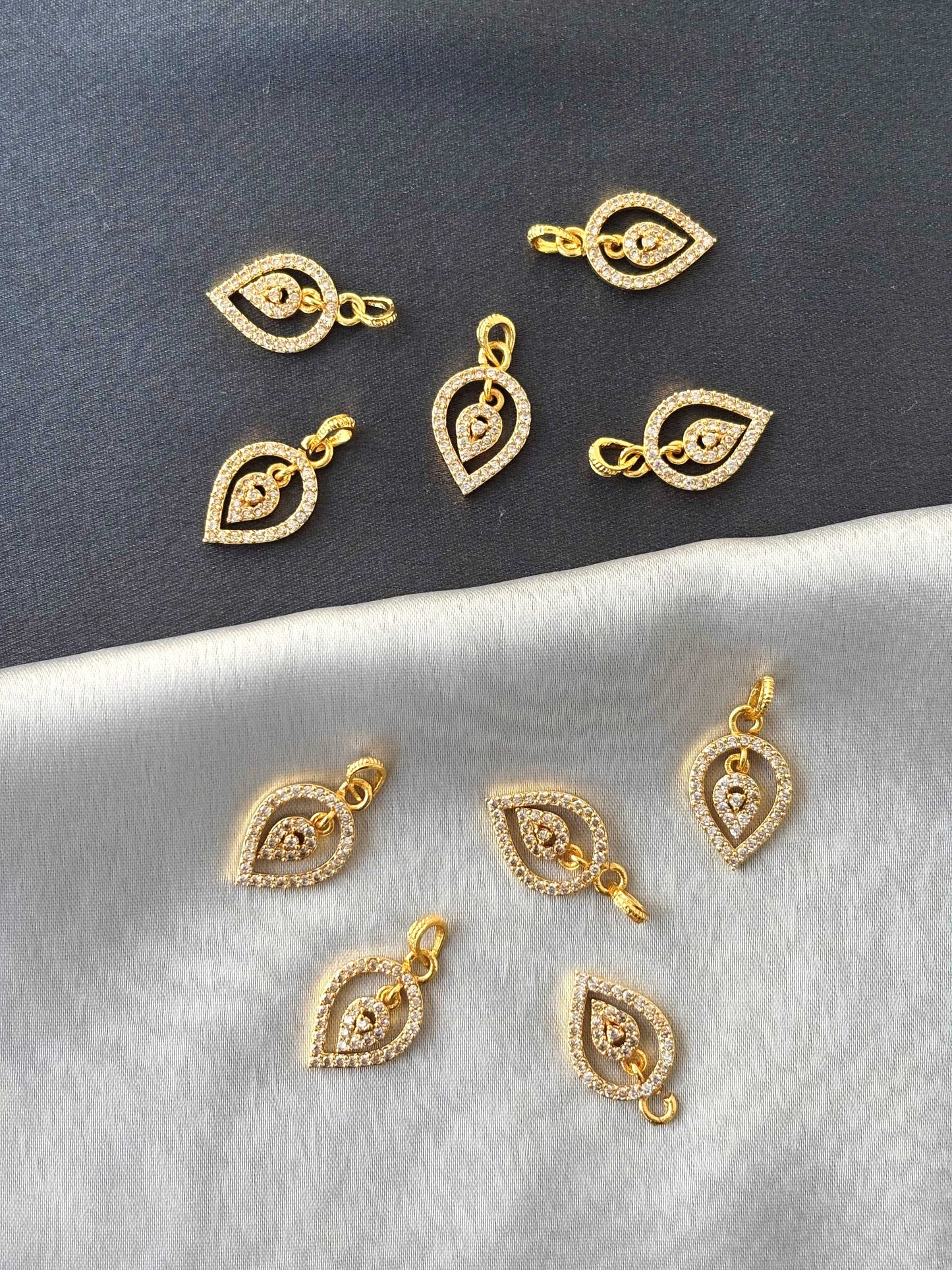 Gold-Plated Pave Crystal Leaf Pendants