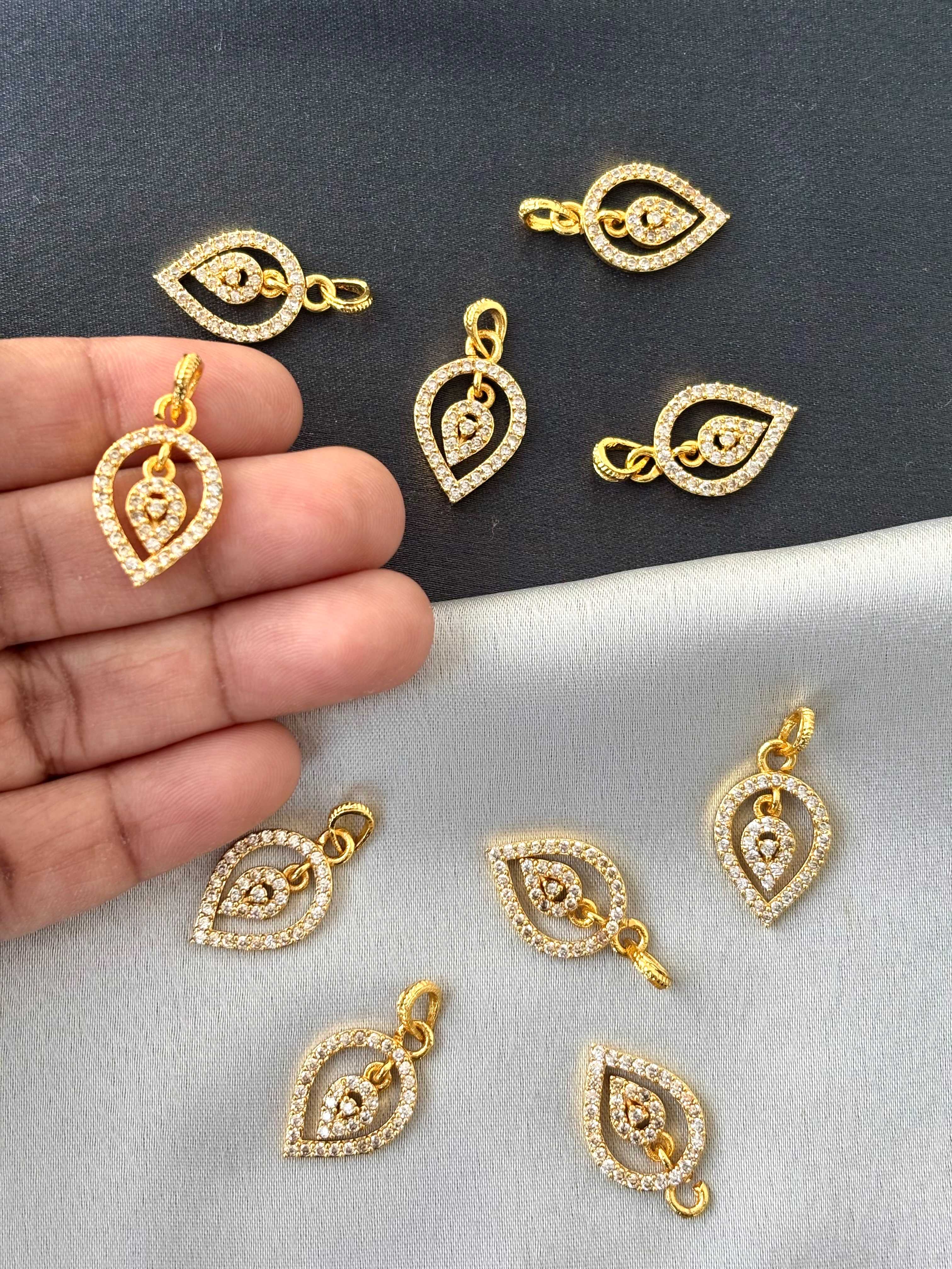 Gold-Plated Pave Crystal Leaf Pendants