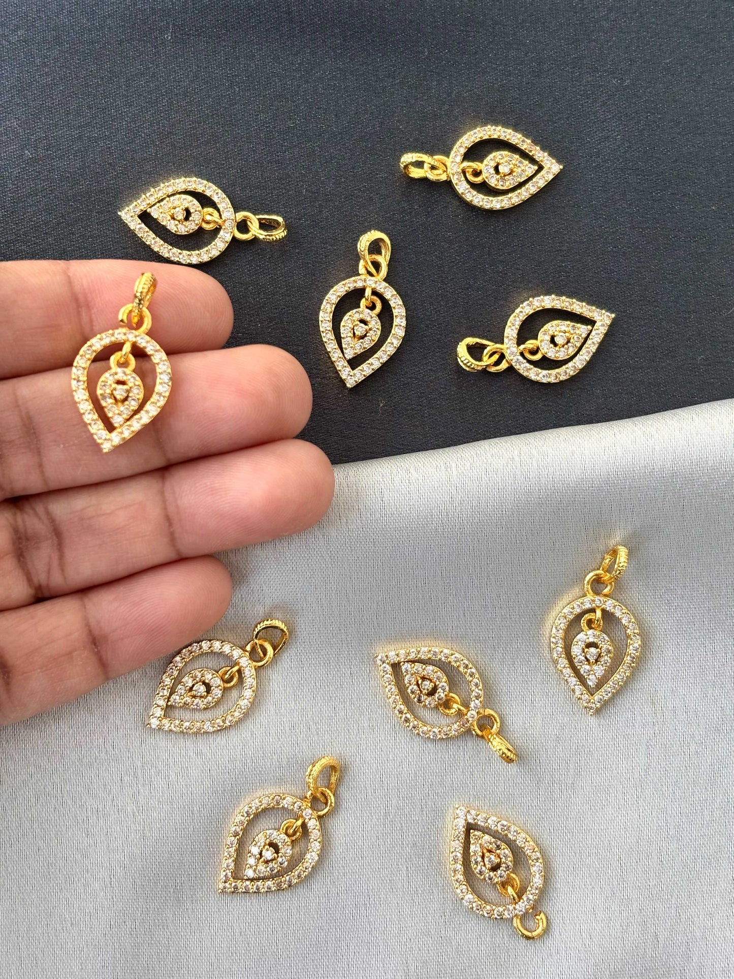 Gold-Plated Pave Crystal Leaf Pendants