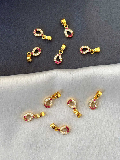 Gold-Plated Teardrop Pendants with Ruby and White Stones