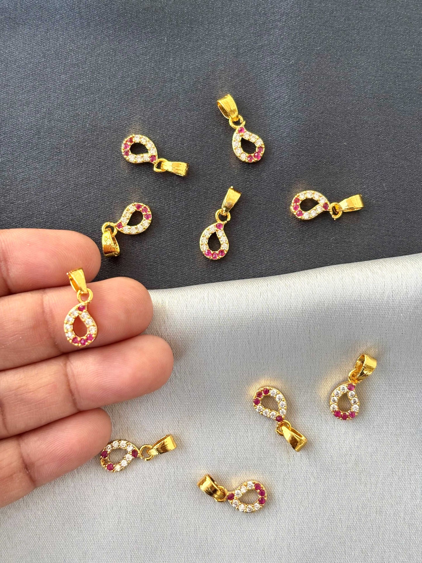 Gold-Plated Teardrop Pendants with Ruby and White Stones