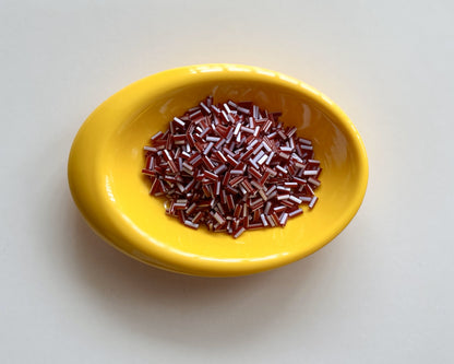 Burgundy Red and White Tubular Beads