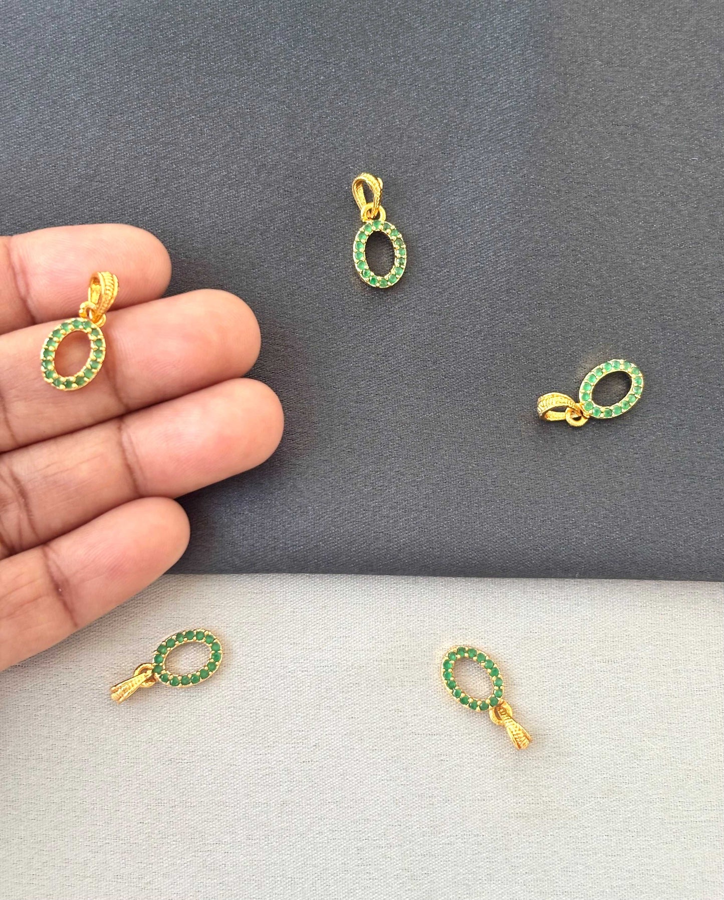 Gold-Plated Oval Green Stone Pendant