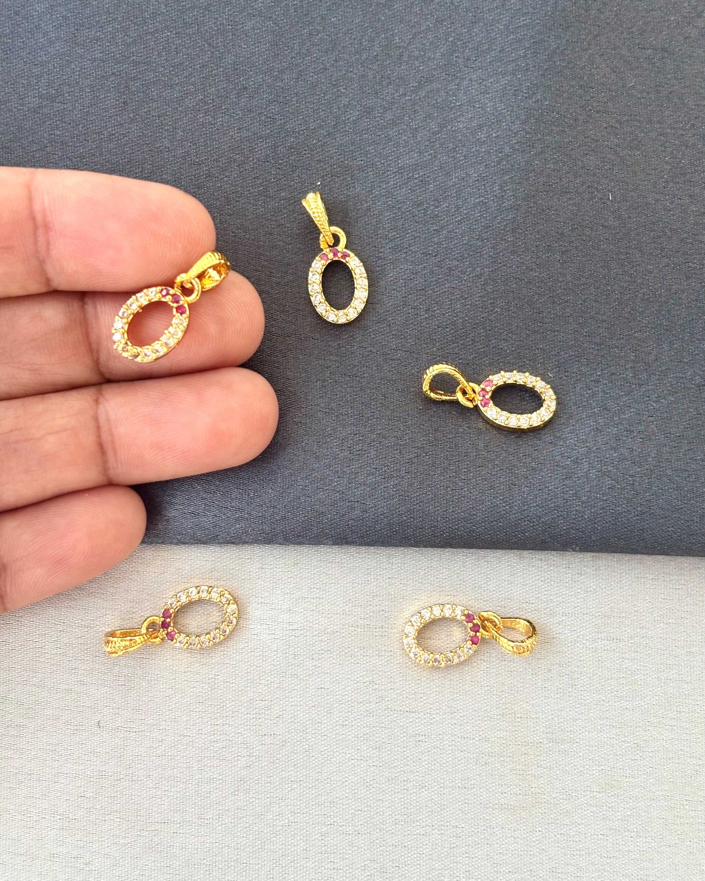 Gold-Plated Pink and White Oval Stone Pendant