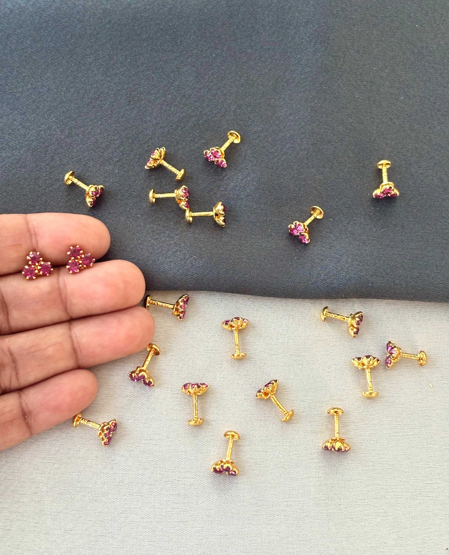 Gold-Plated Rose Stone Stud Earrings