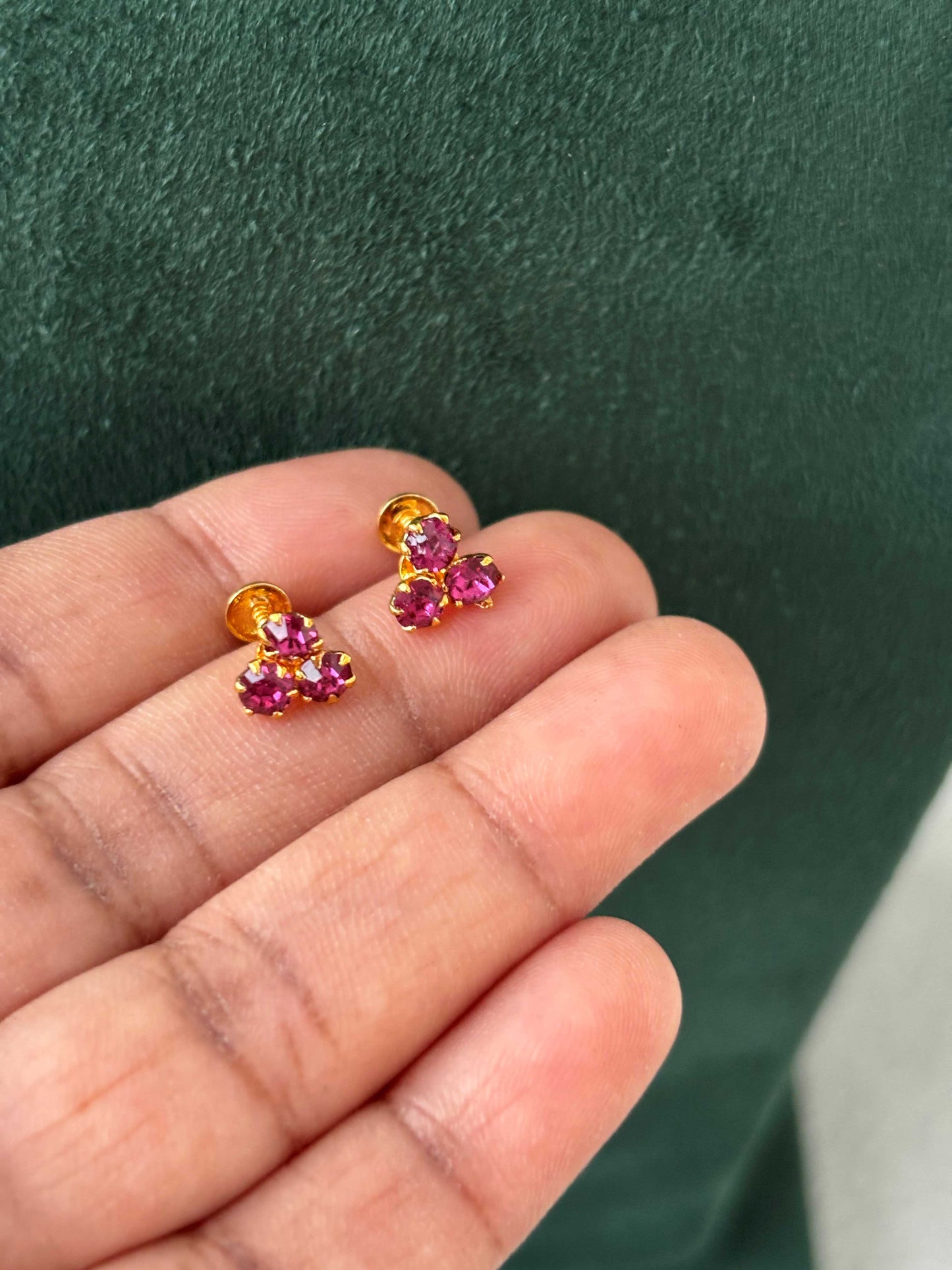 Gold-Plated Rose Stone Stud Earrings