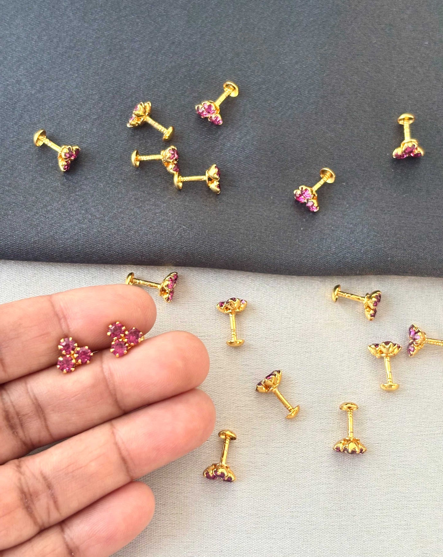 Gold-Plated Rose Stone Stud Earrings