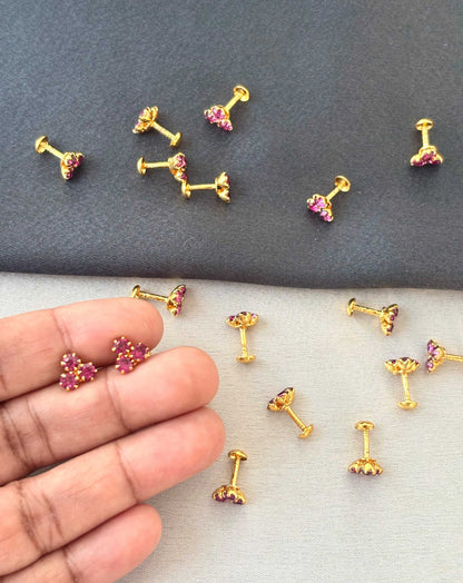 Gold-Plated Rose Stone Stud Earrings