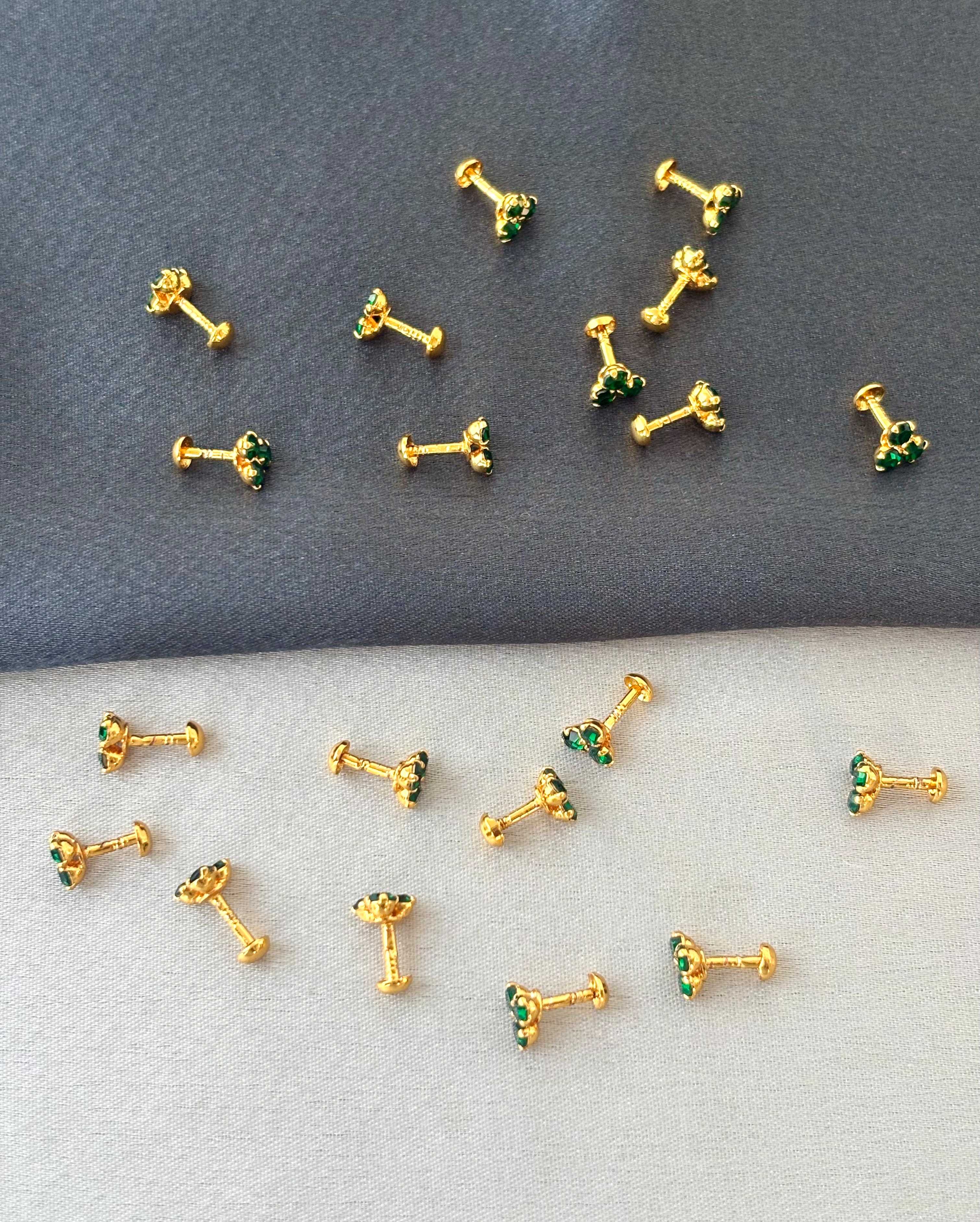 Gold-Plated Green Stone Stud Earrings