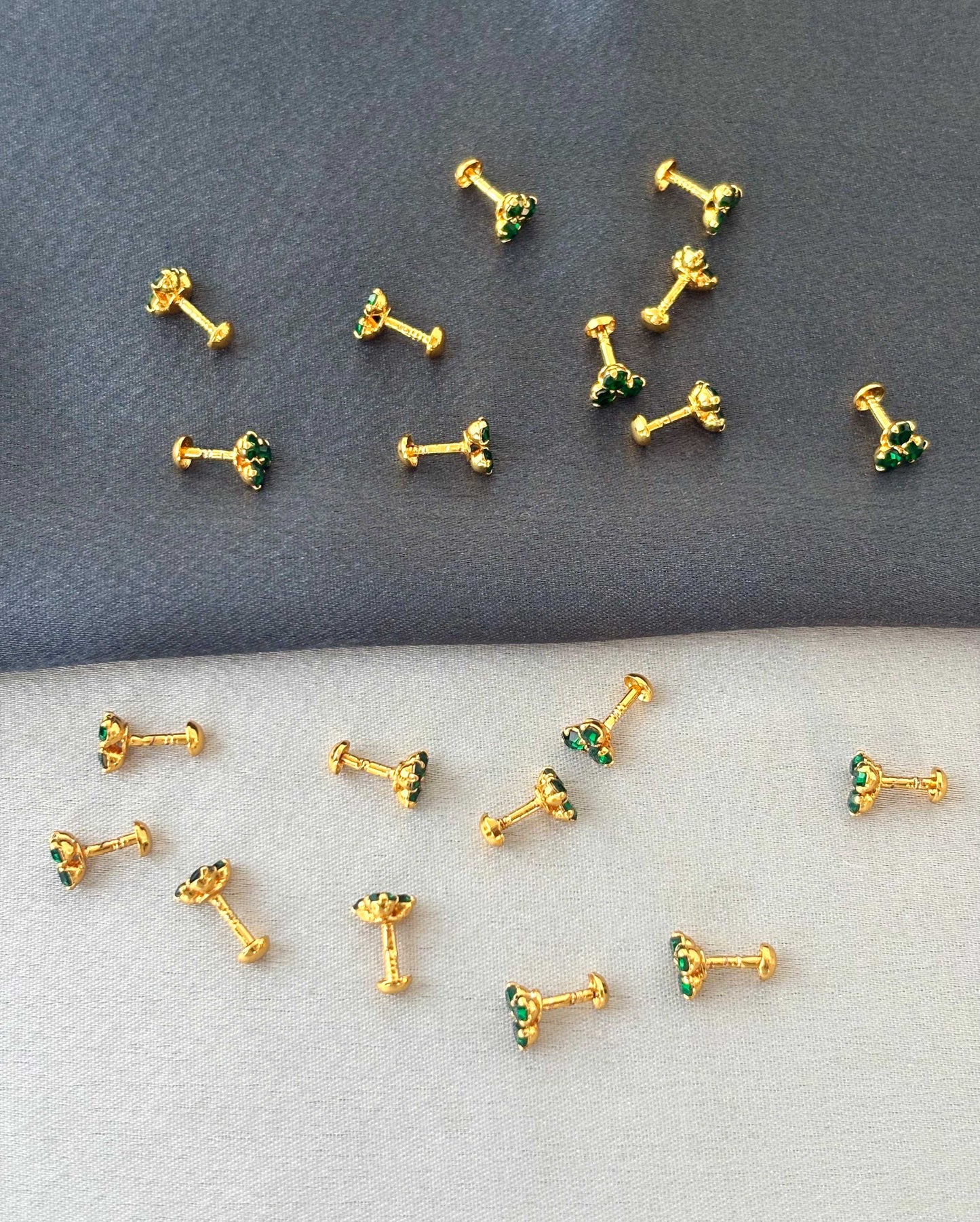 Gold-Plated Green Stone Stud Earrings