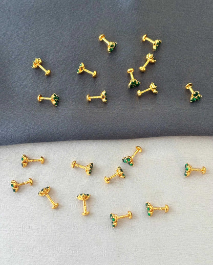 Gold-Plated Green Stone Stud Earrings