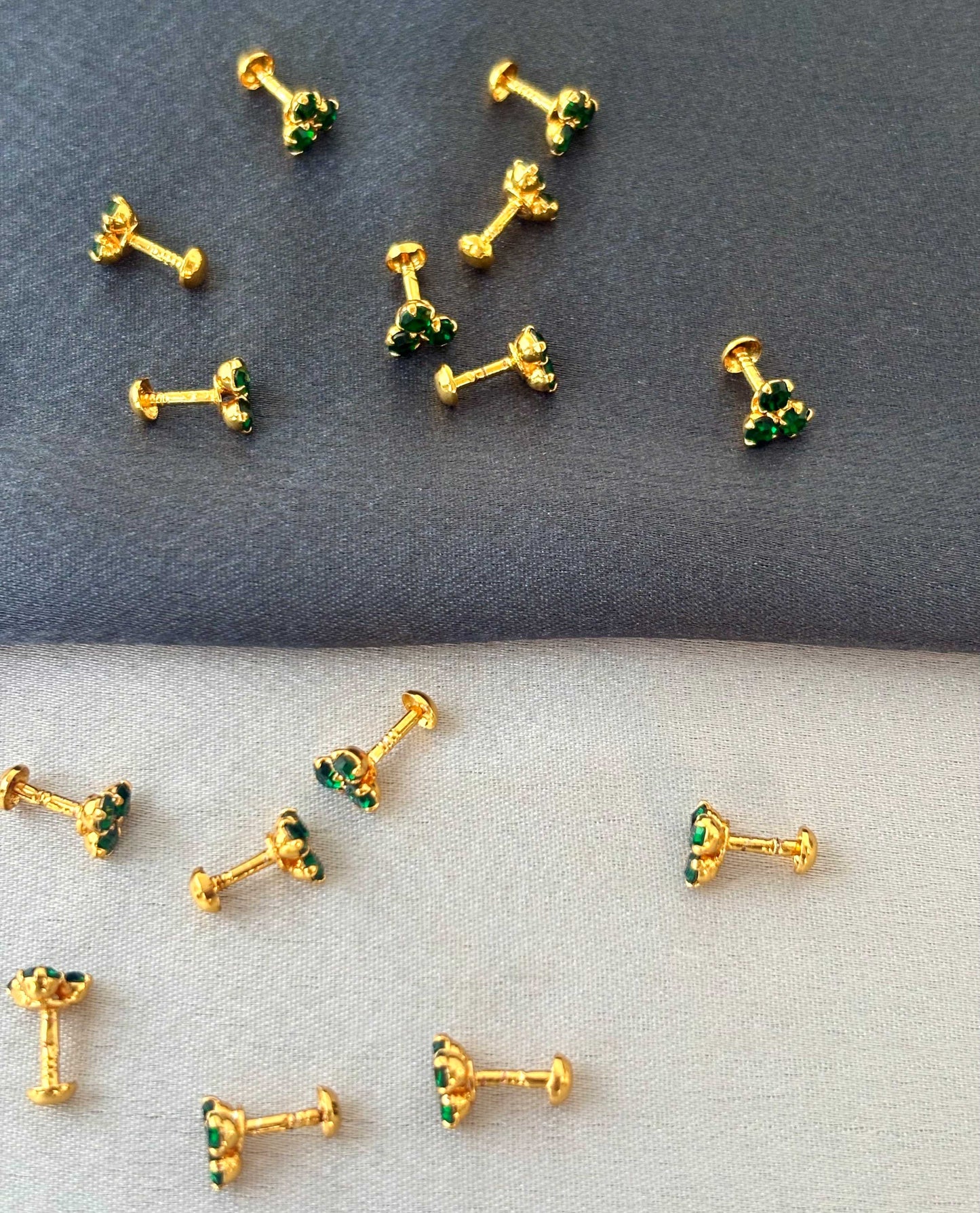 Gold-Plated Green Stone Stud Earrings