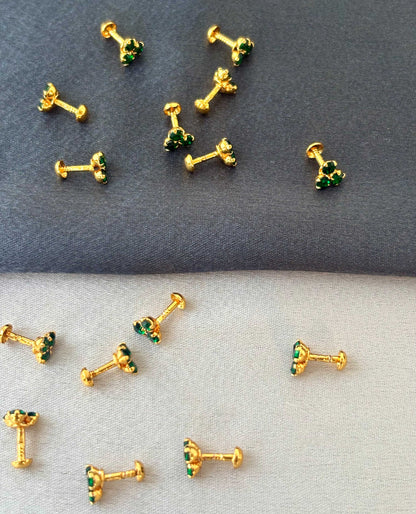 Gold-Plated Green Stone Stud Earrings