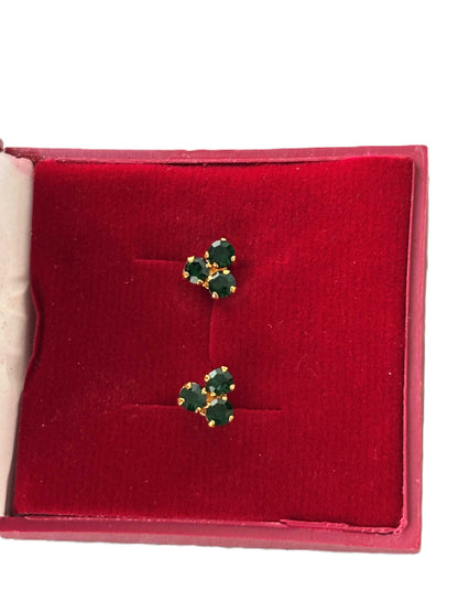 Gold-Plated Green Stone Stud Earrings
