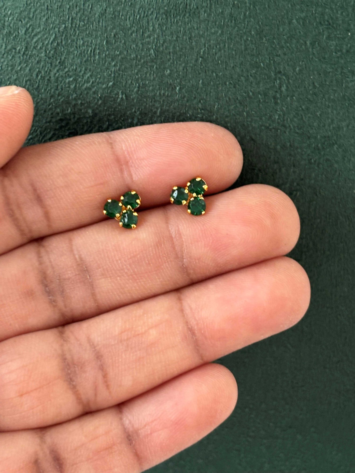 Gold-Plated Green Stone Stud Earrings