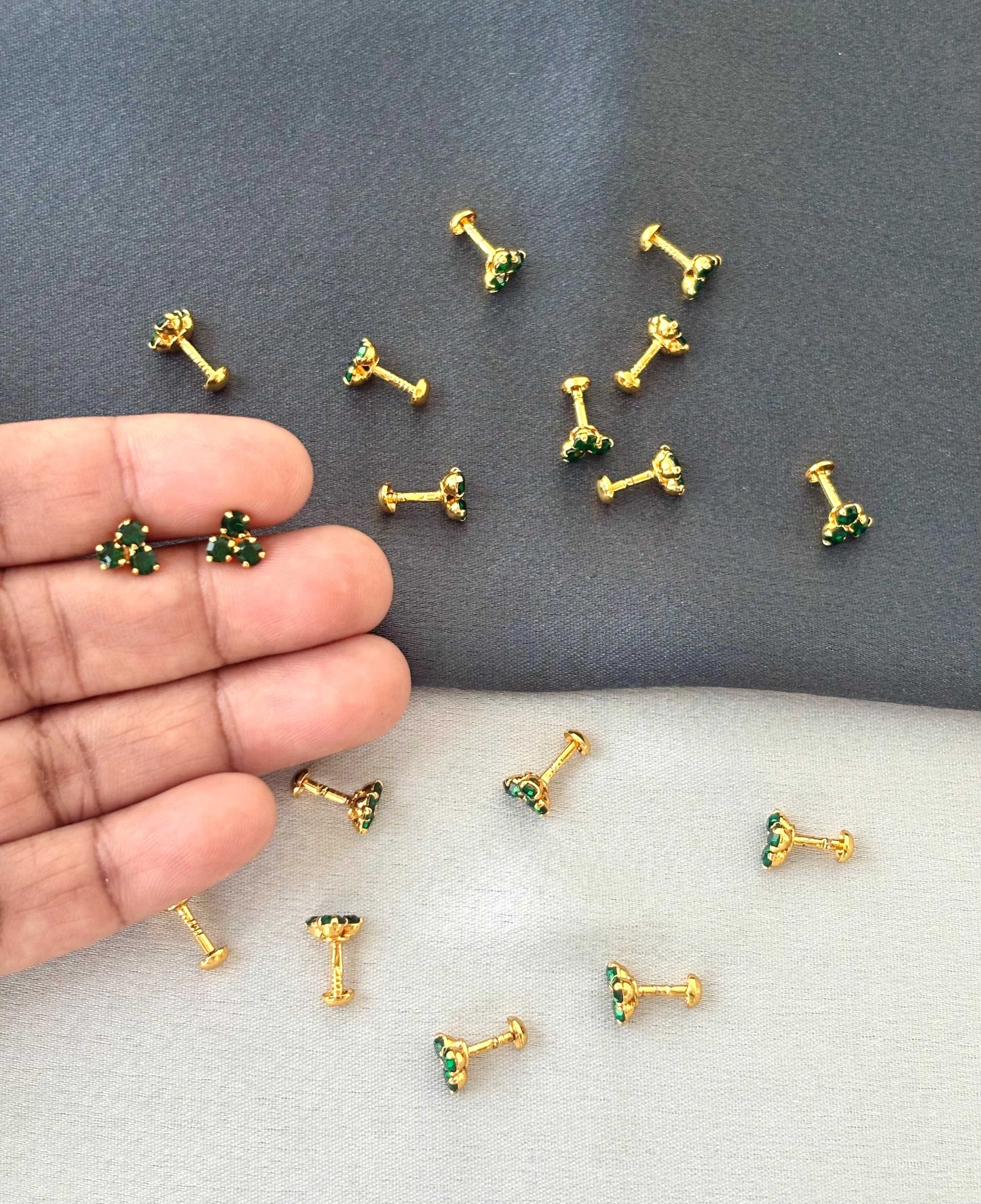 Gold-Plated Green Stone Stud Earrings