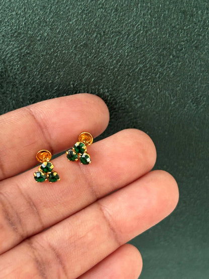 Gold-Plated Green Stone Stud Earrings