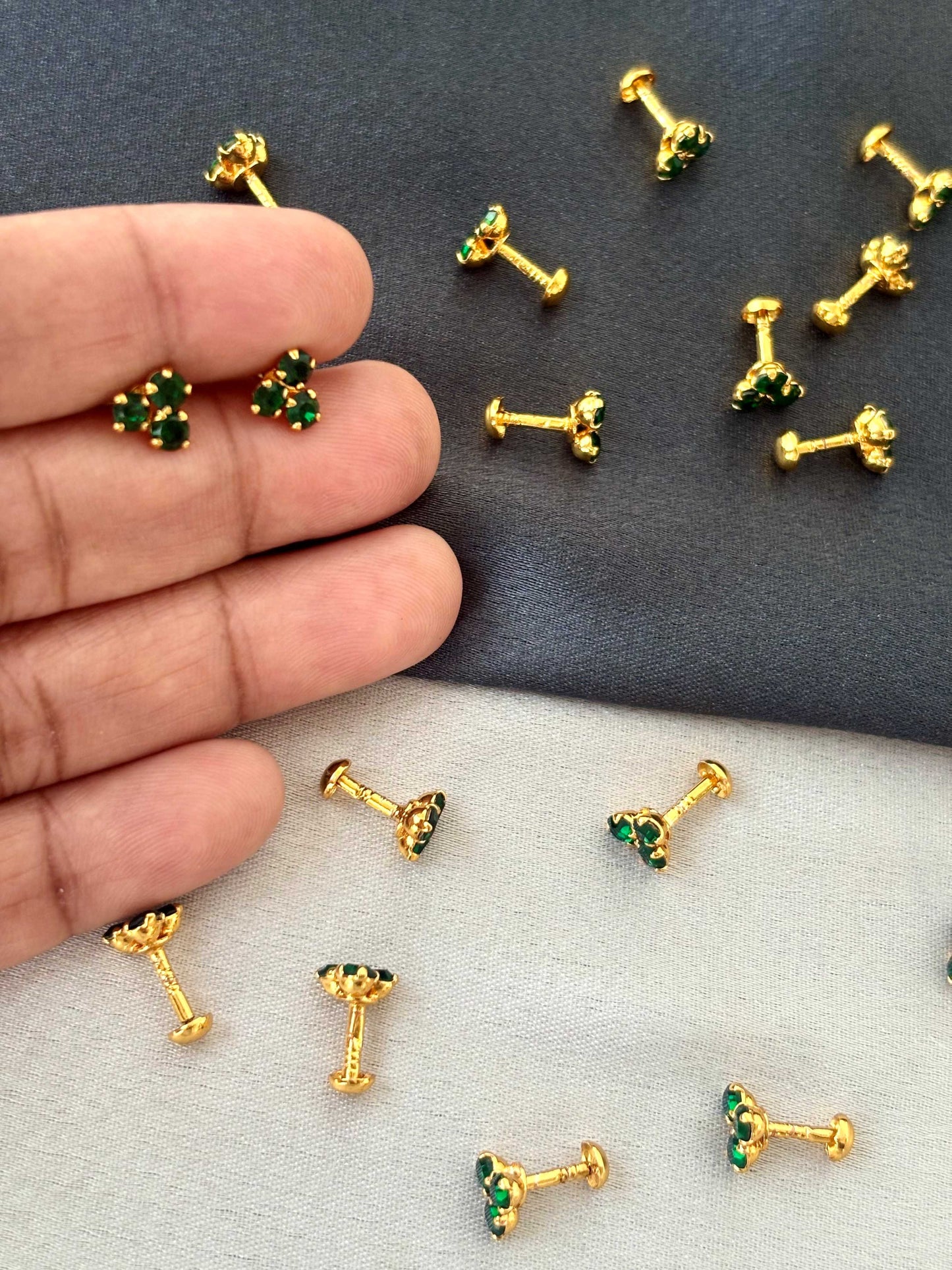 Gold-Plated Green Stone Stud Earrings