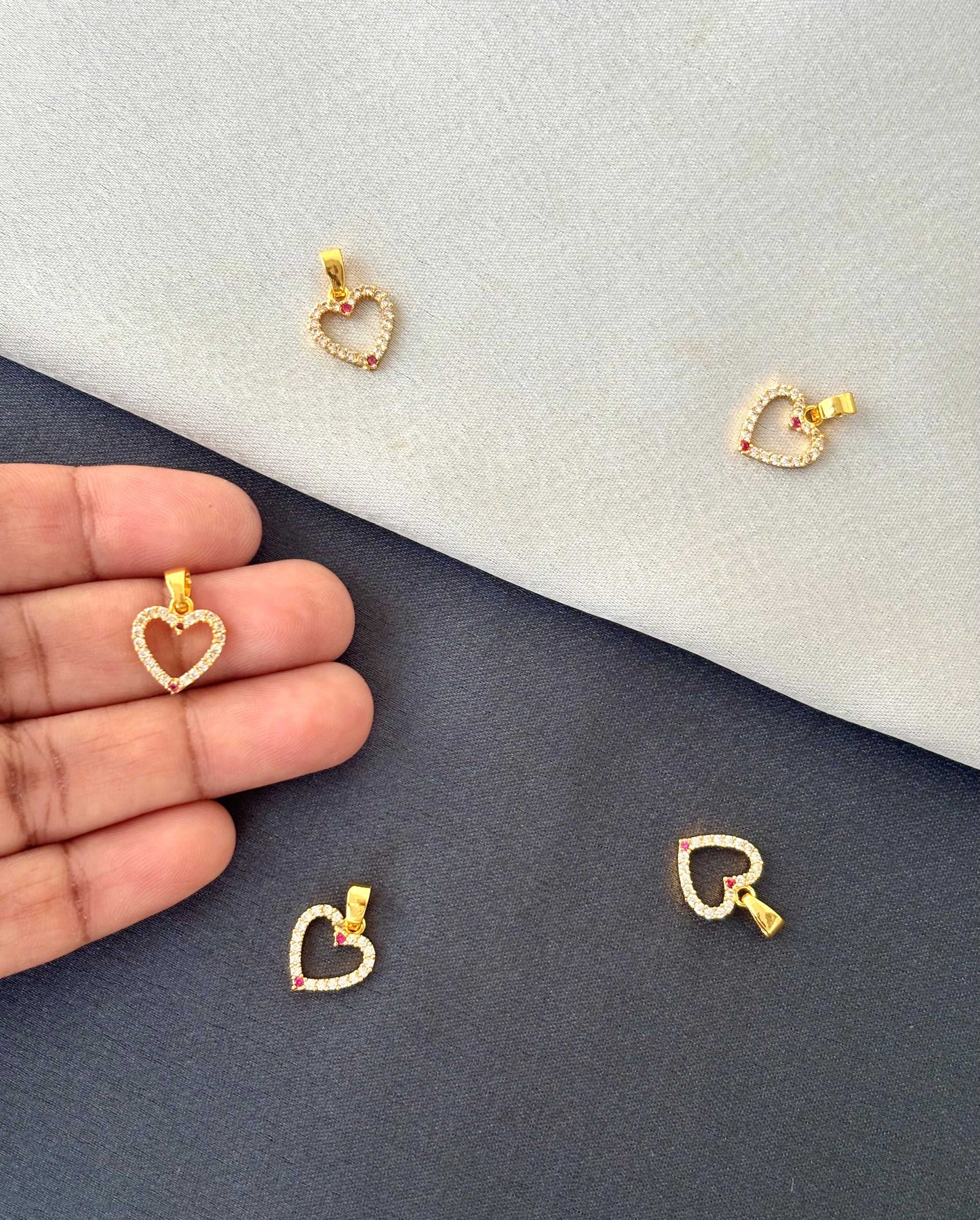 Gold-Plated White and Pink Stone Heart Pendant