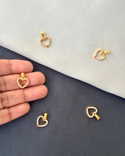 Gold-Plated White and Pink Stone Heart Pendant