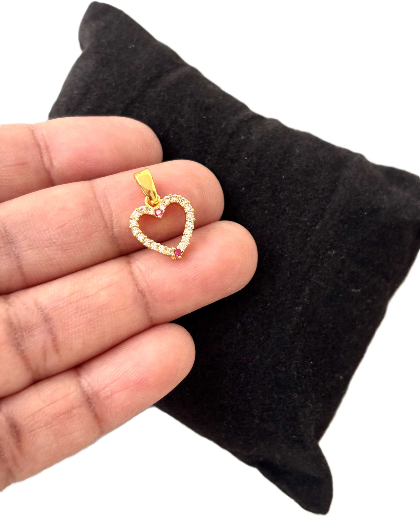 Gold-Plated White and Pink Stone Heart Pendant