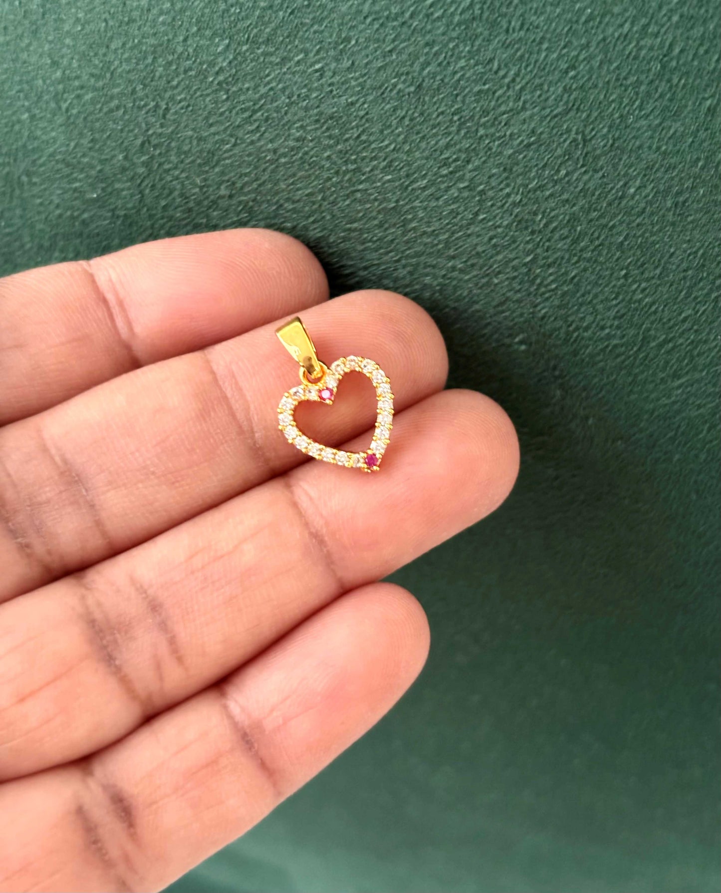 Gold-Plated White and Pink Stone Heart Pendant