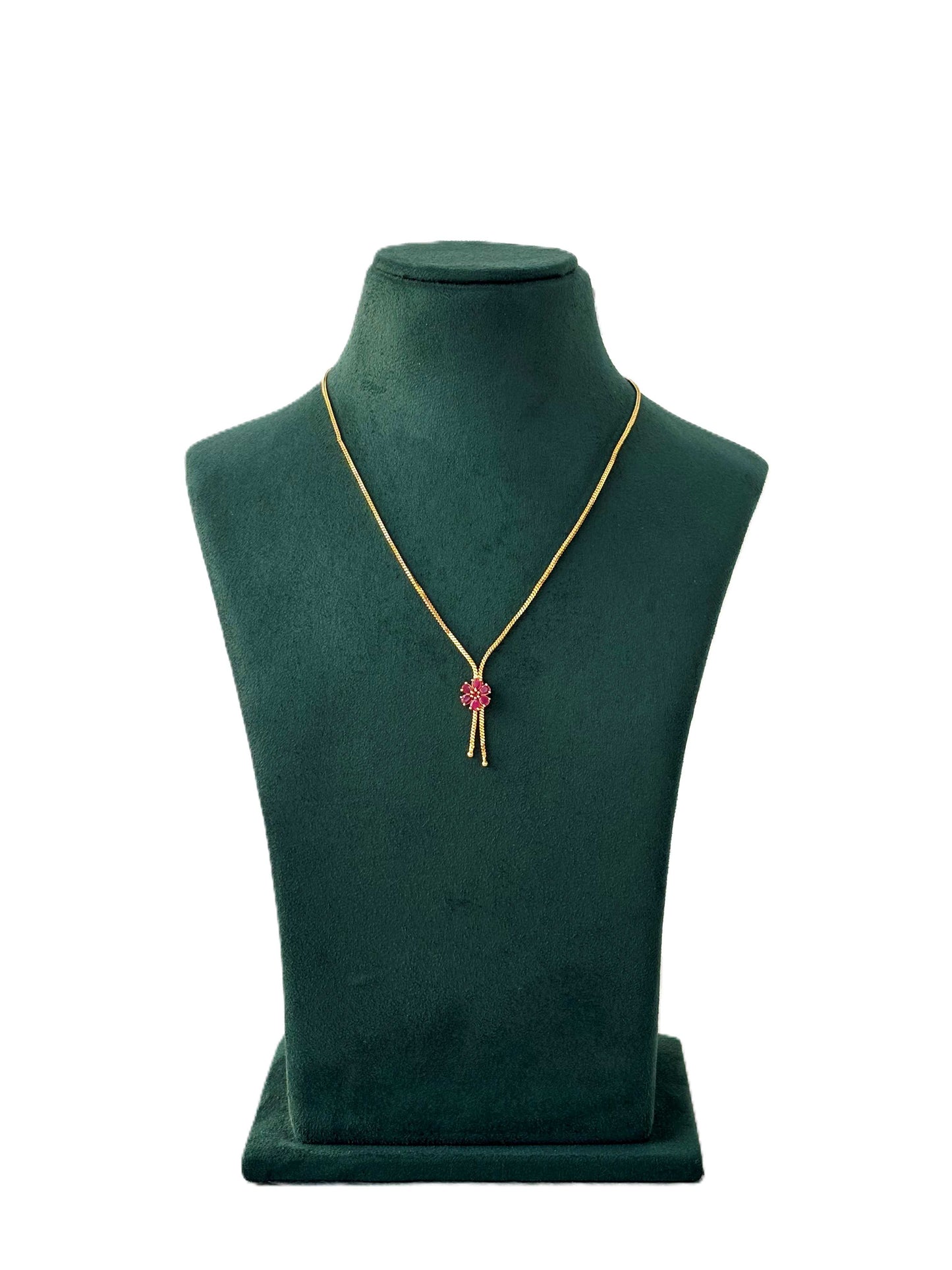 Elegant Gold Chain with Ruby Stone Floral Pendant