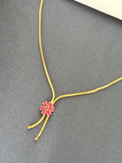 Elegant Gold Chain with Ruby Stone Floral Pendant