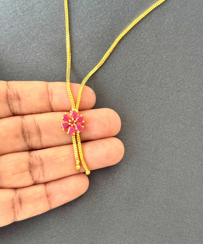 Elegant Gold Chain with Ruby Stone Floral Pendant