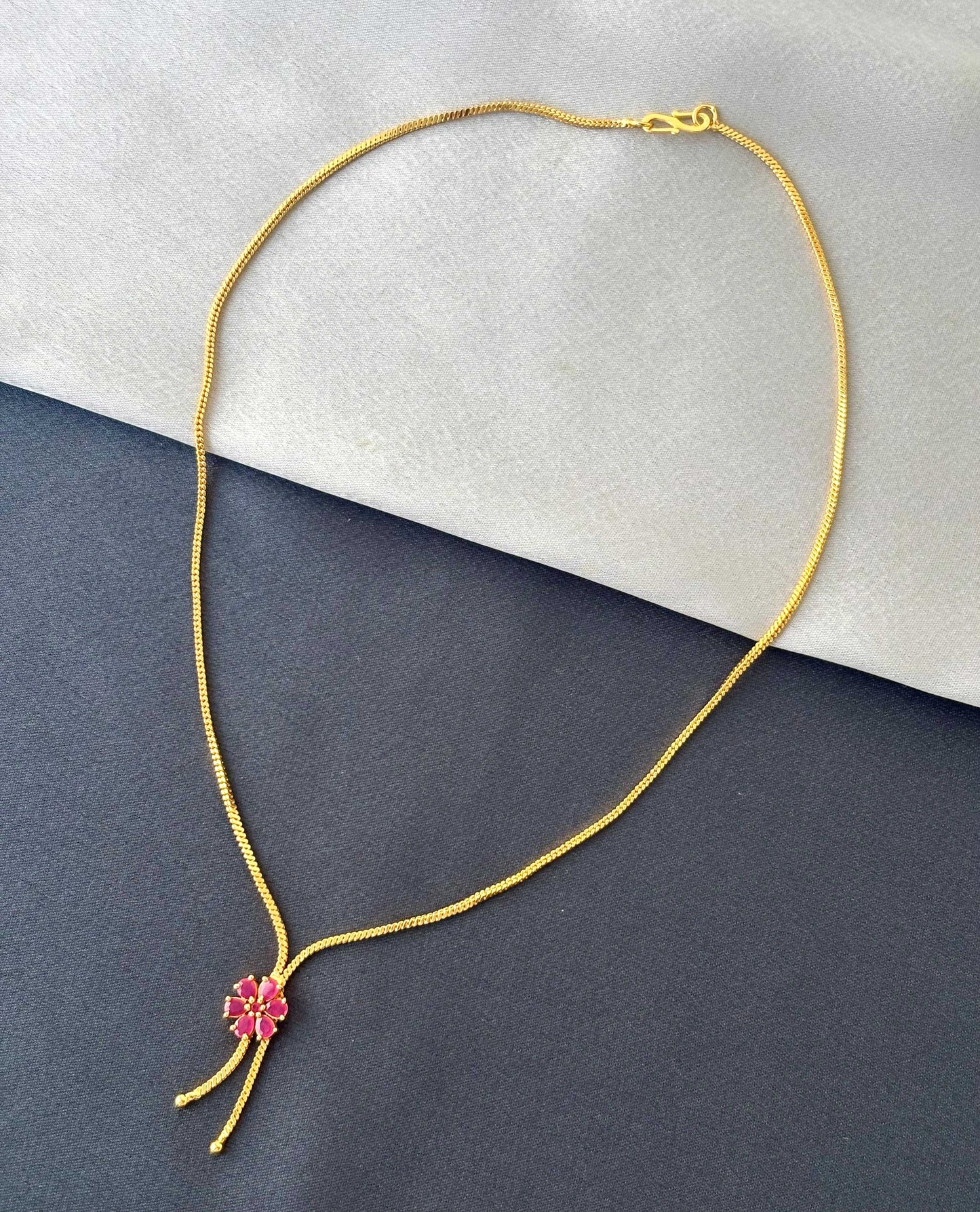 Elegant Gold Chain with Ruby Stone Floral Pendant