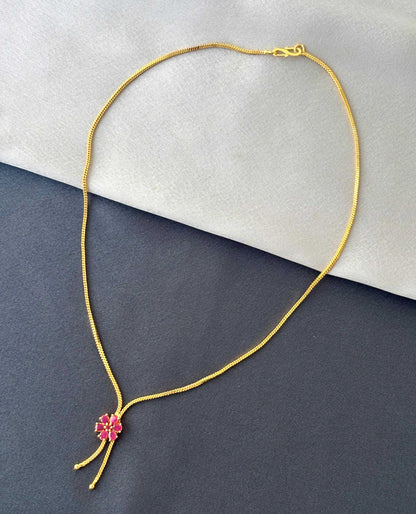 Elegant Gold Chain with Ruby Stone Floral Pendant