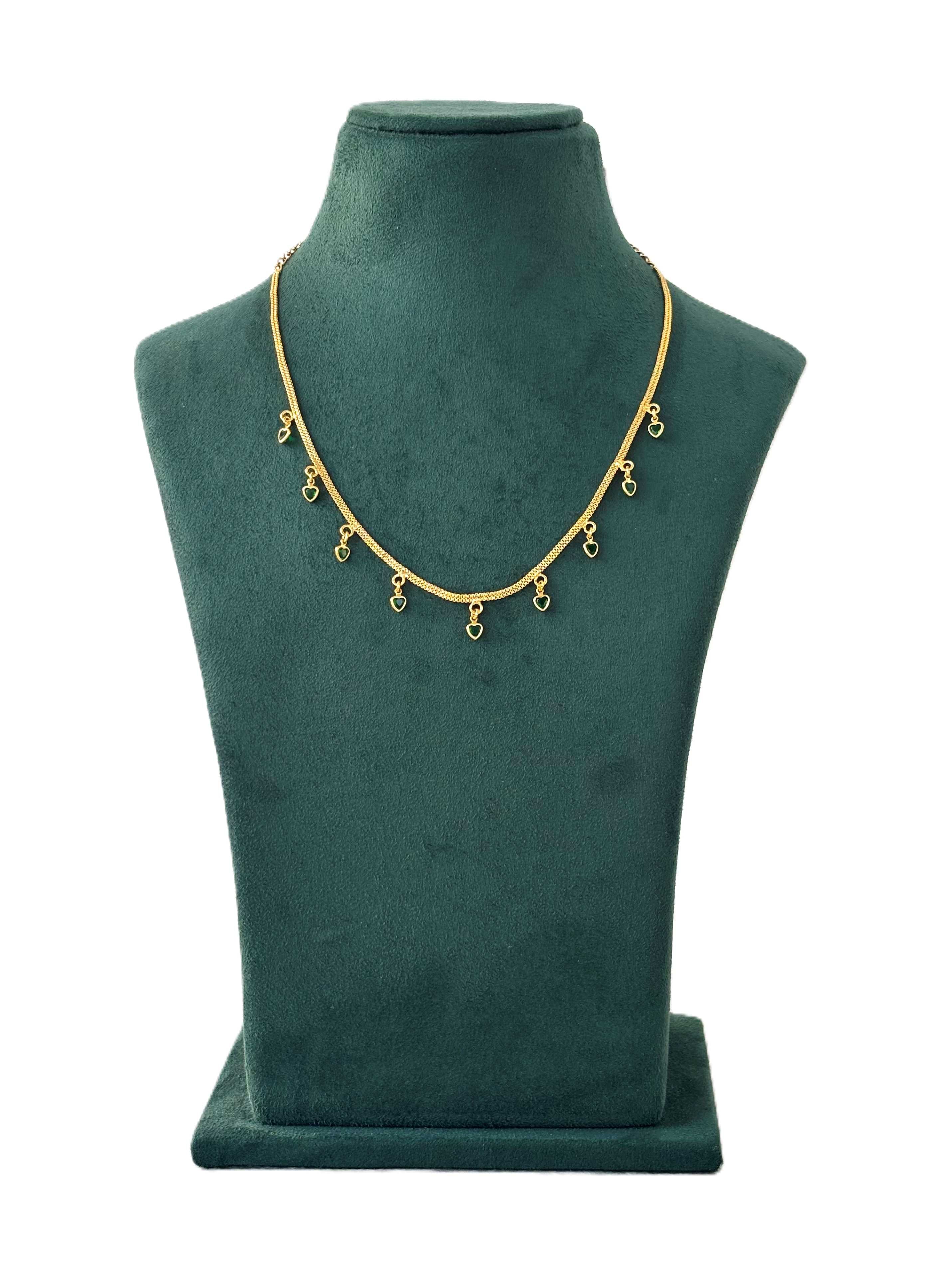 Golden Green Heart Charm Necklace
