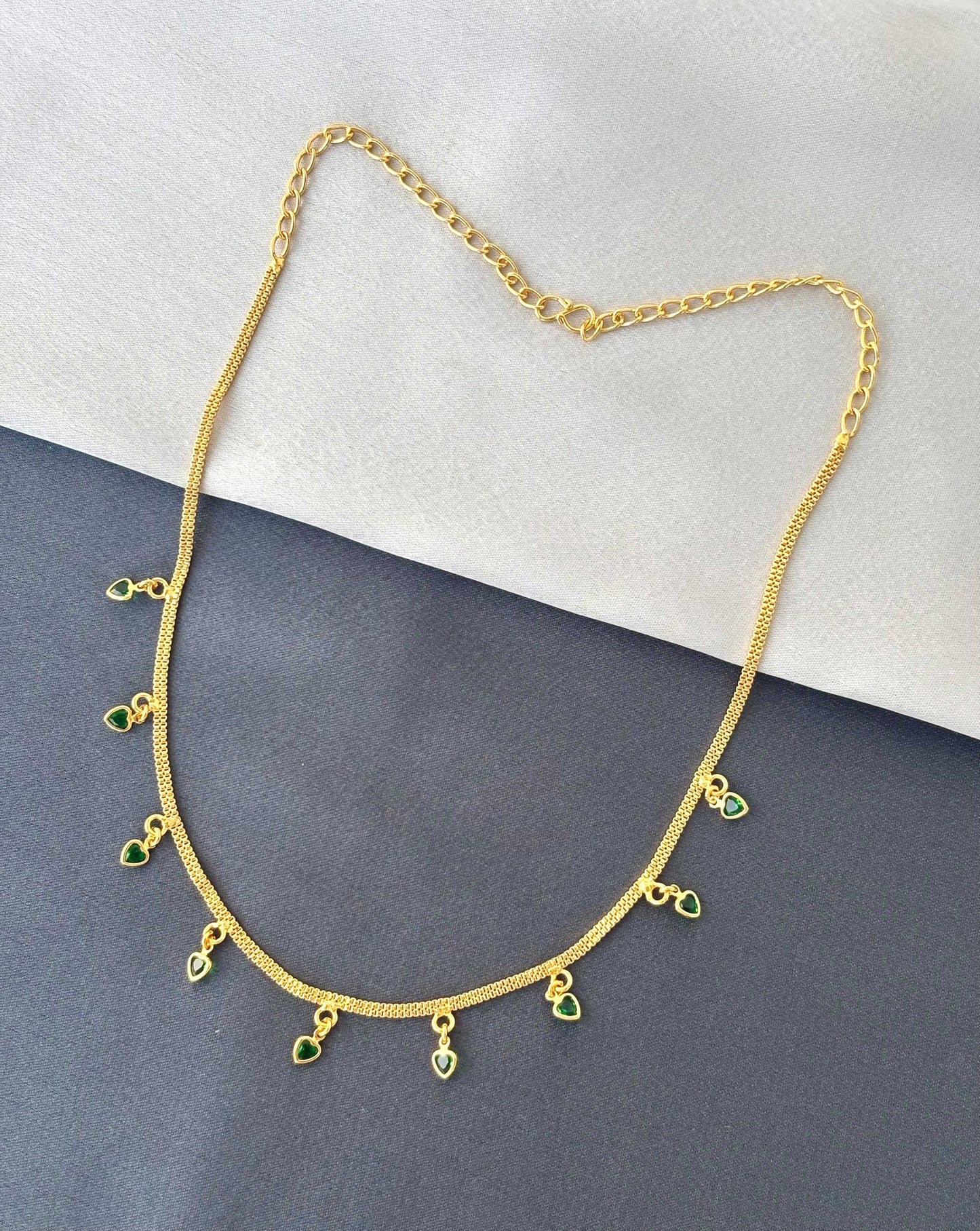 Golden Green Heart Charm Necklace