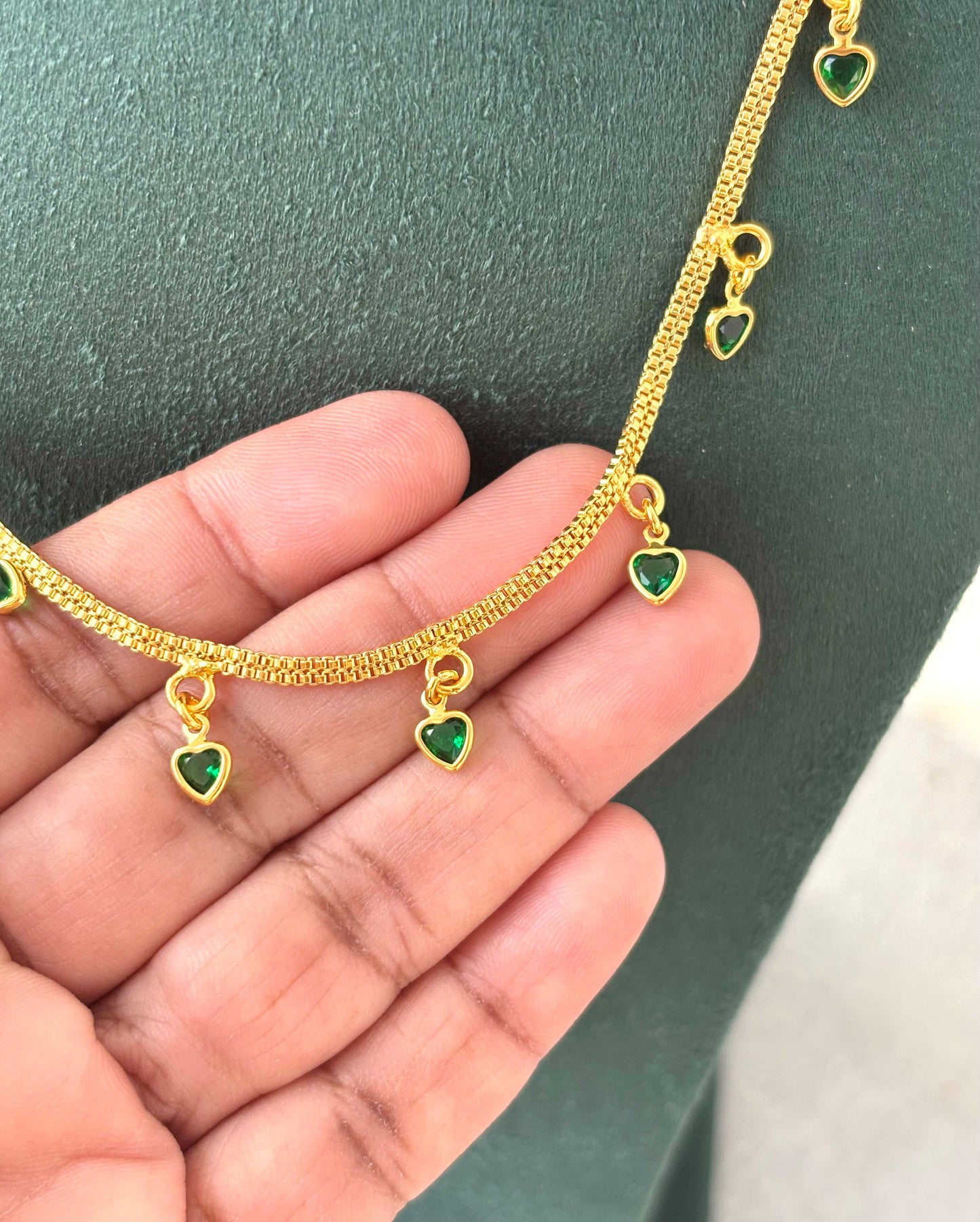 Golden Green Heart Charm Necklace