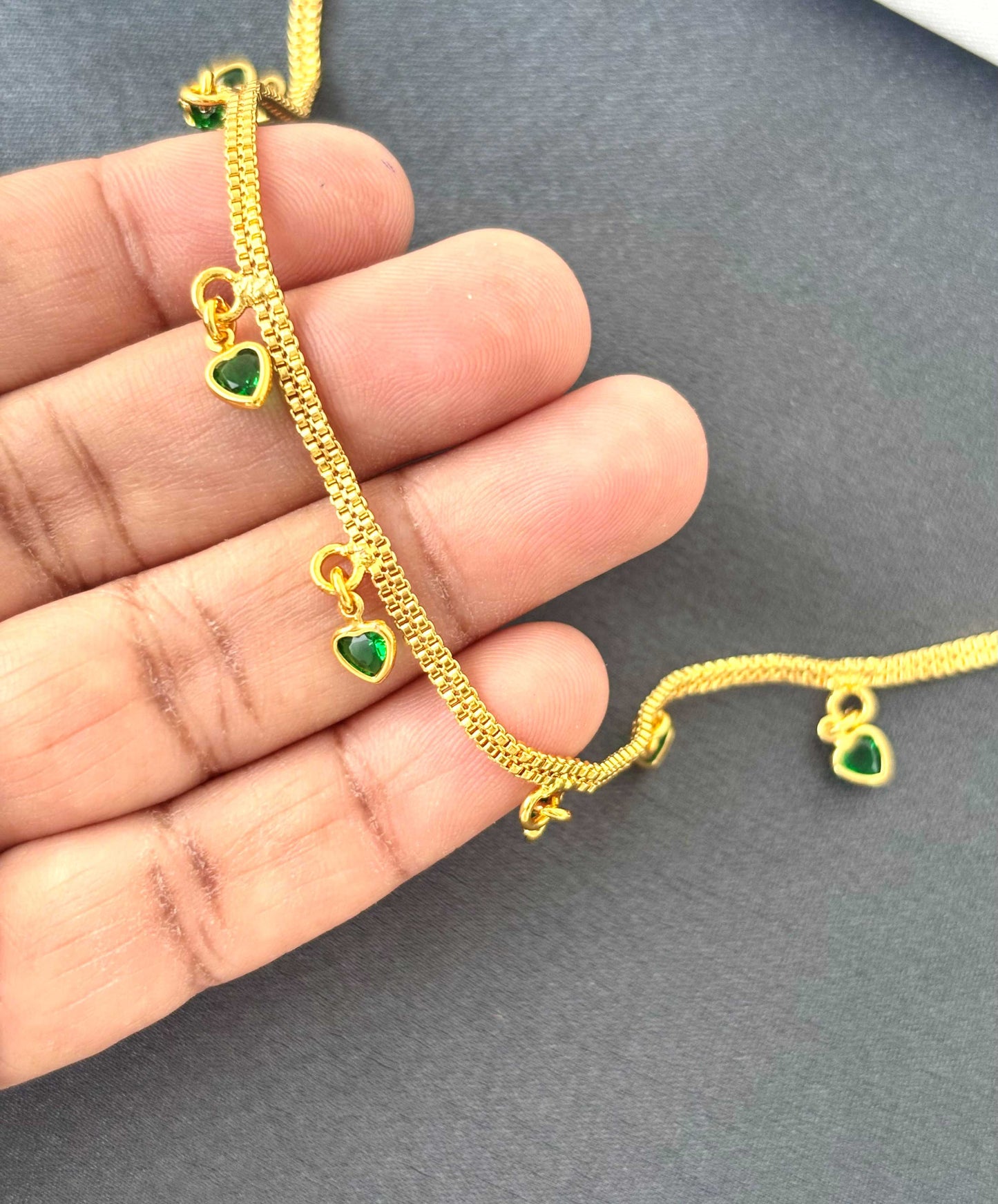 Golden Green Heart Charm Necklace