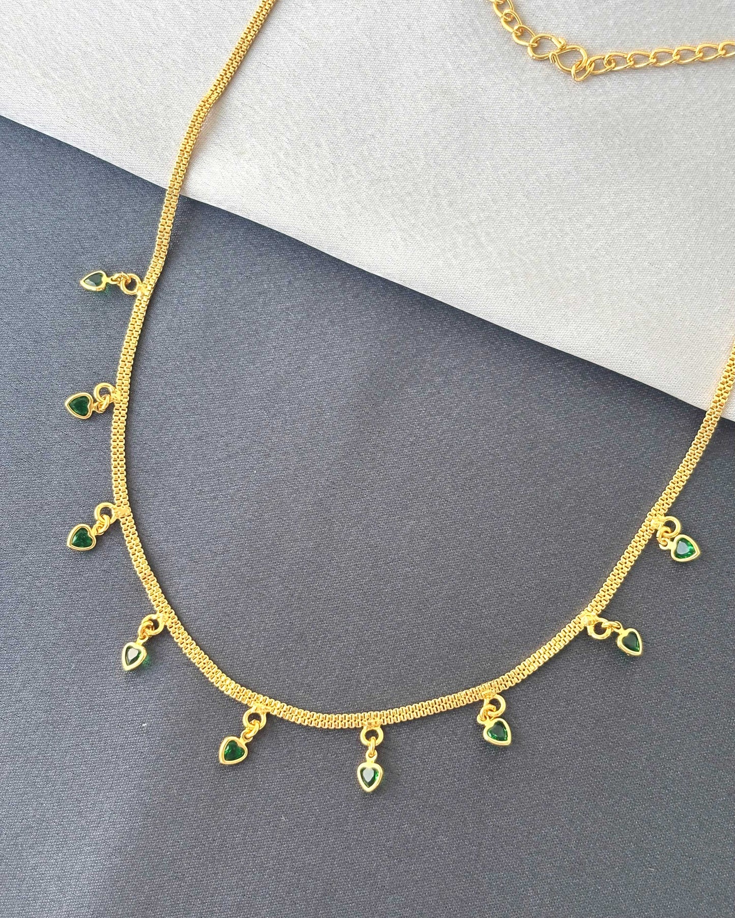 Golden Green Heart Charm Necklace