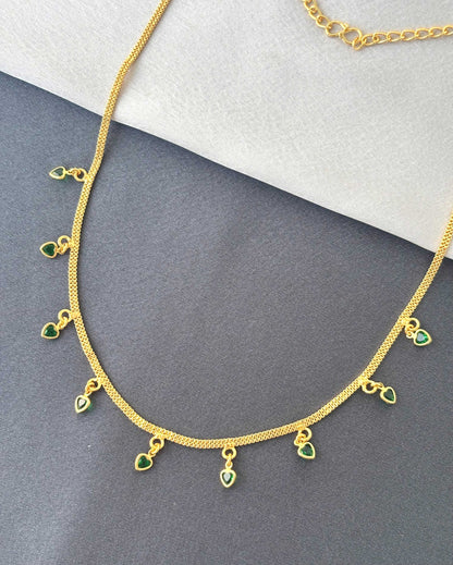Golden Green Heart Charm Necklace