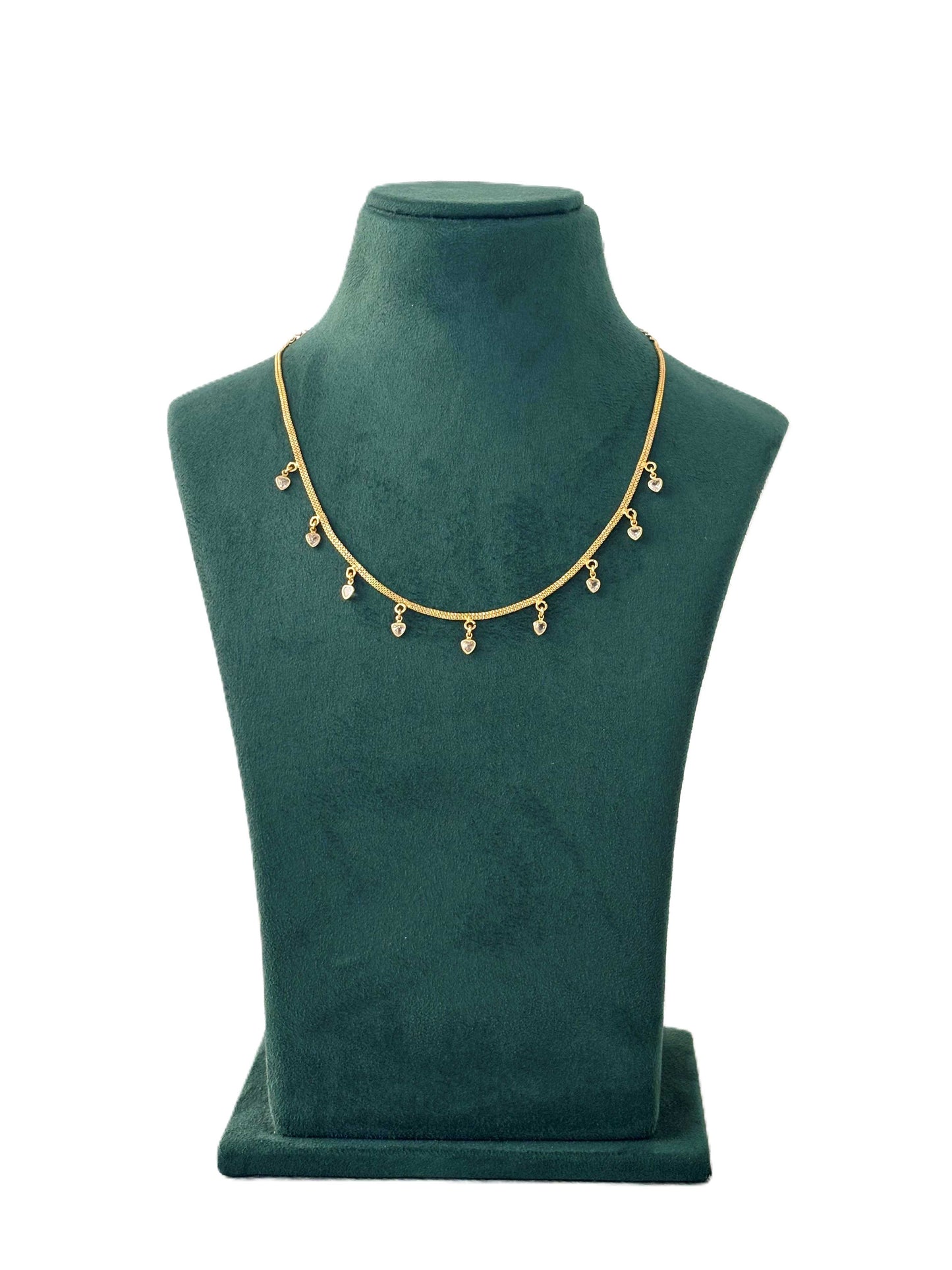 Golden Crystal Heart Charm Necklace