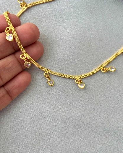 Golden Crystal Heart Charm Necklace